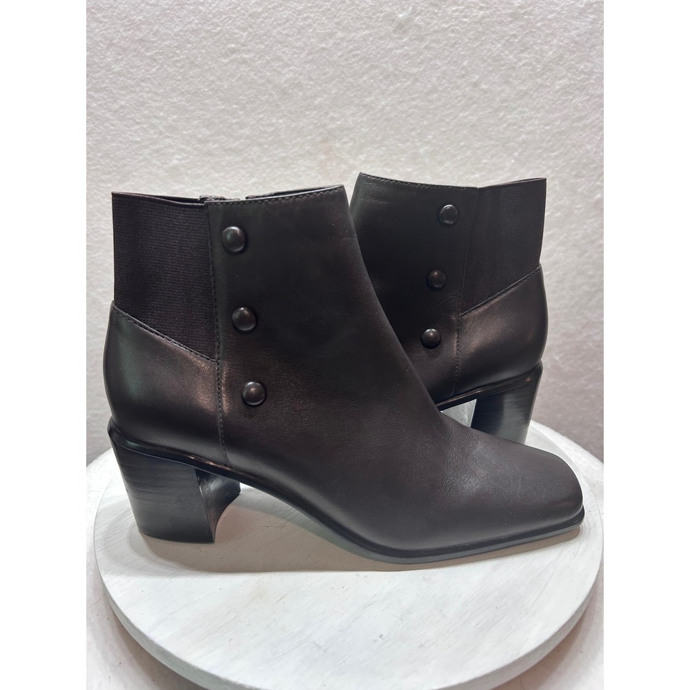 Nicole Packard Brown‎ Leather Square Toe Ankle Boots Block Heel Womens 8.5 M
